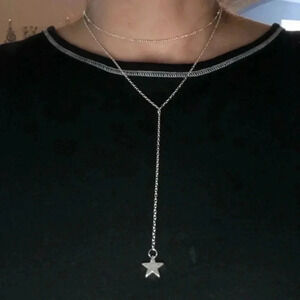 Double Chain Single Star Silver Fashion Statement Long Necklace NWT